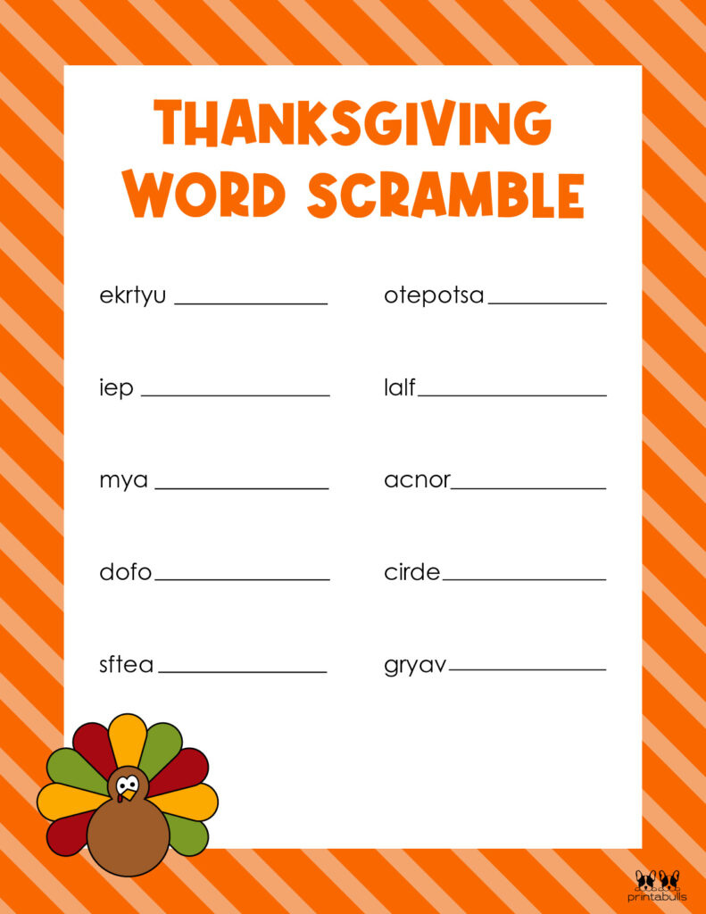 Thanksgiving Word Scrambles - 10 Free Printables | Printabulls regarding Thanksgiving Scrambled Words Printable