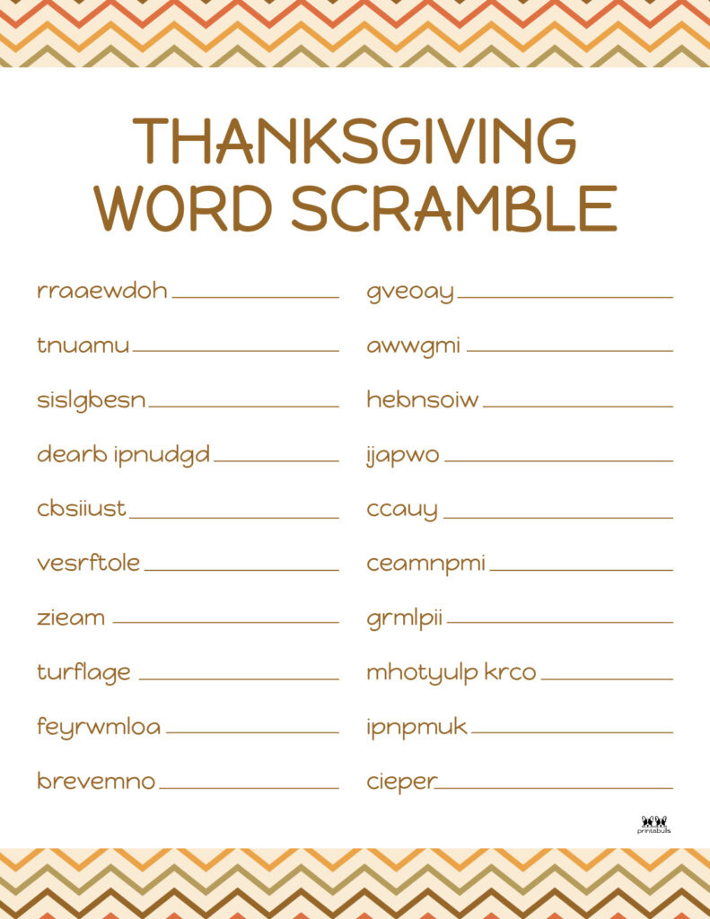 Thanksgiving Word Scrambles - 10 Free Printables | Printabulls throughout Thanksgiving Word Scramble Free Printable