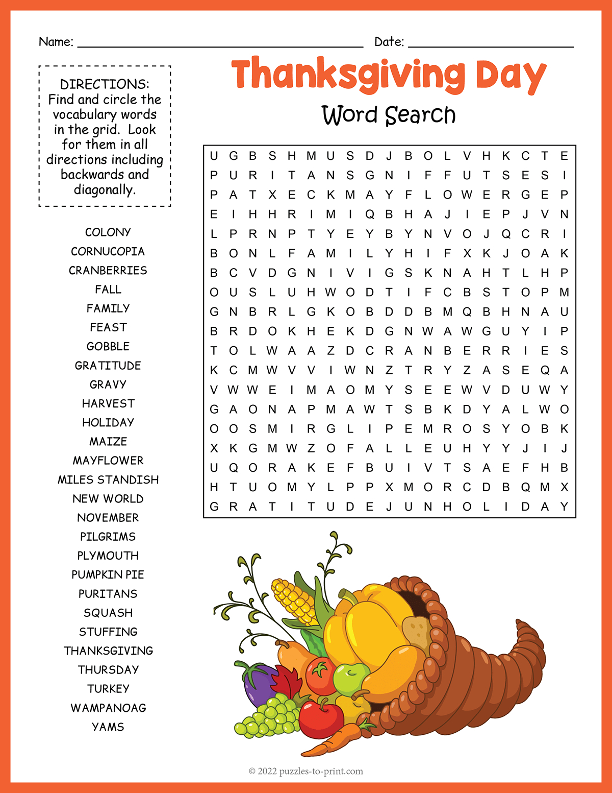 Thanksgiving Word Search in Thanksgiving Word Search For Adults Printable