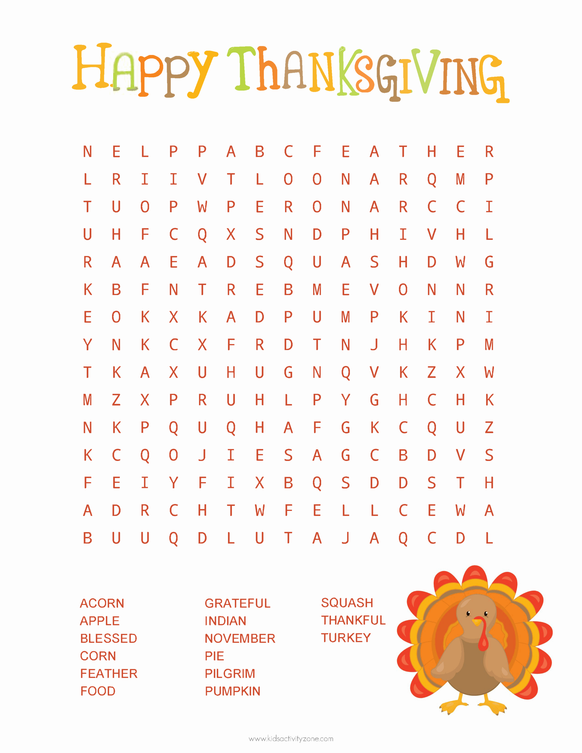 Thanksgiving Word Search - Kids Activity Zone intended for Thanksgiving Word Search Printables