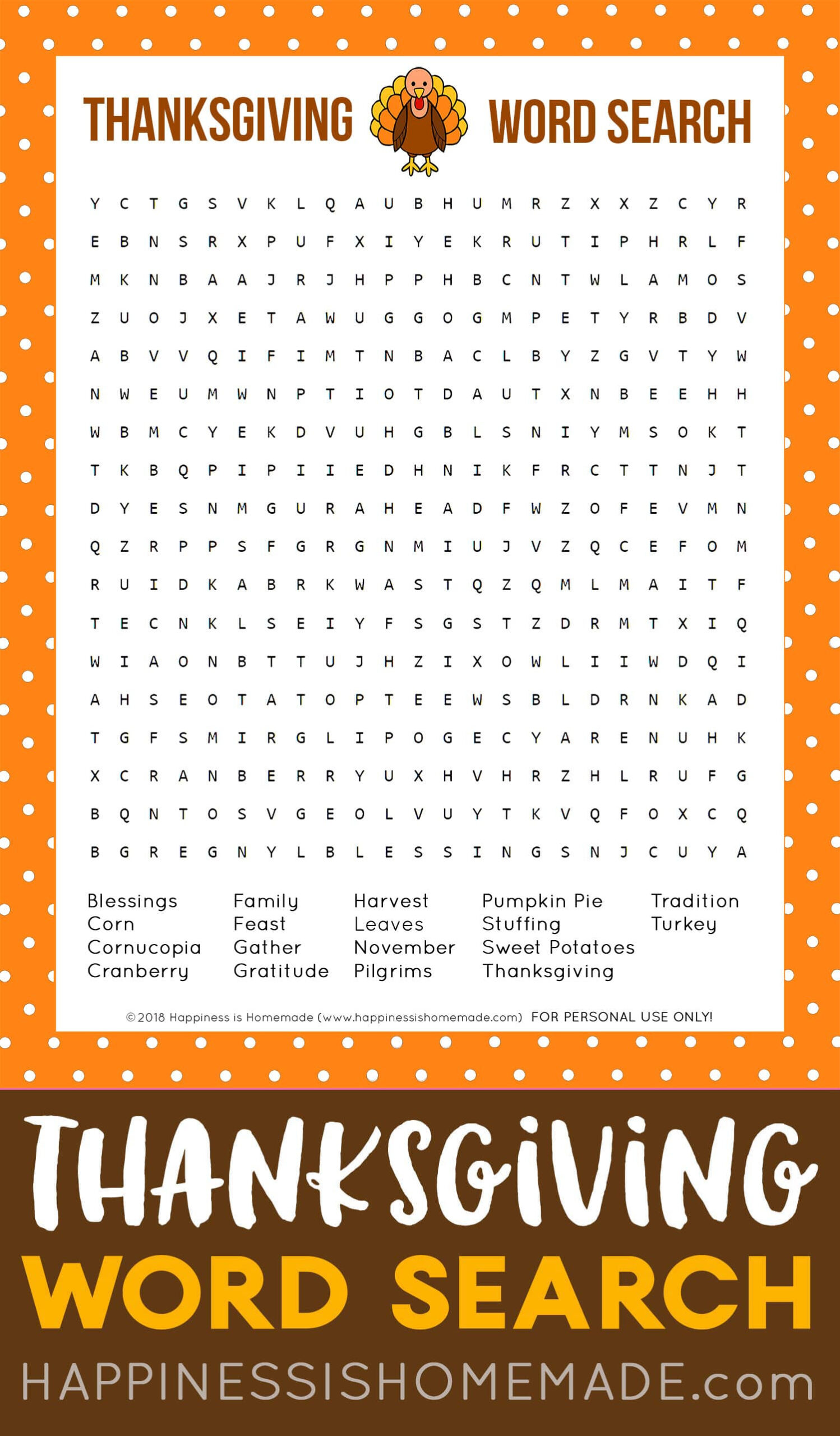 Thanksgiving Word Search Printable - Happiness Is Homemade throughout Printable Thanksgiving Word Search For Adults