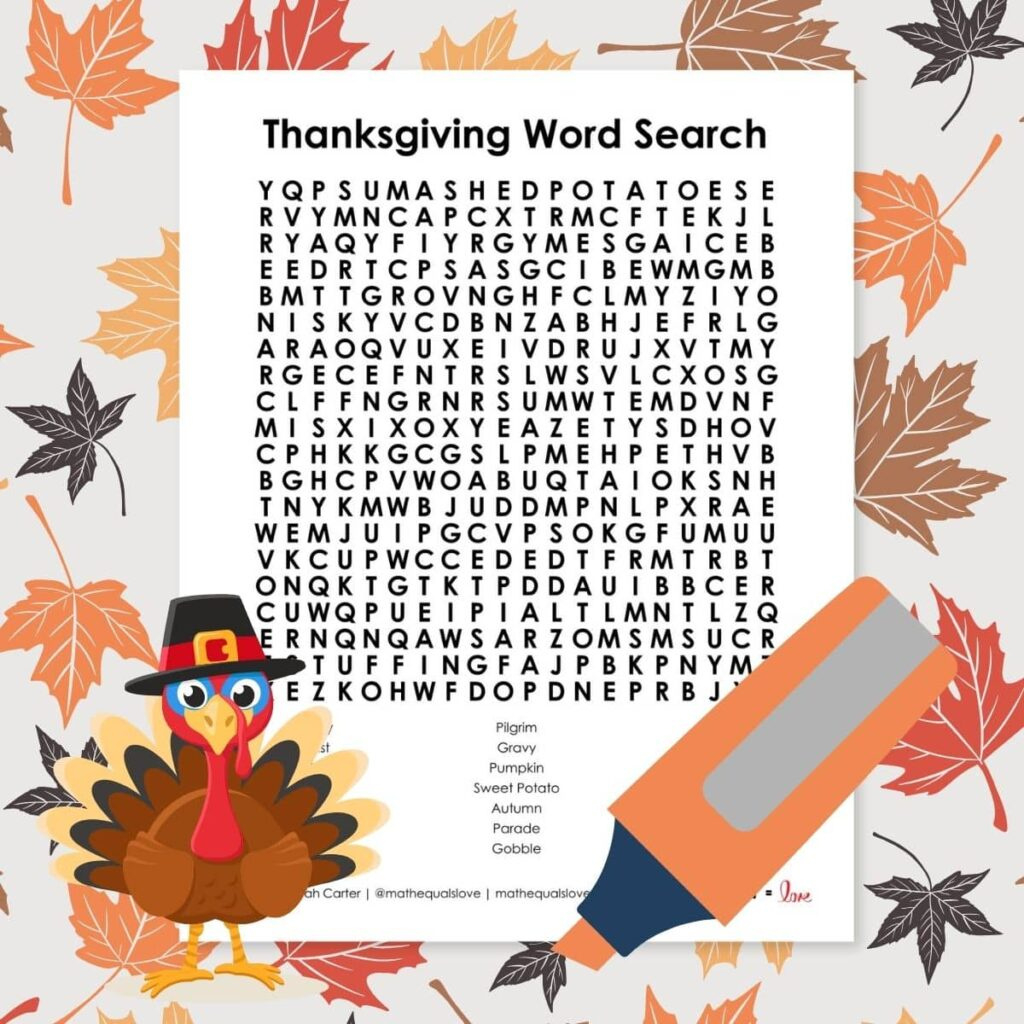 Thanksgiving Word Search Puzzle | Math = Love inside Thanksgiving 2025 Word Search Printable