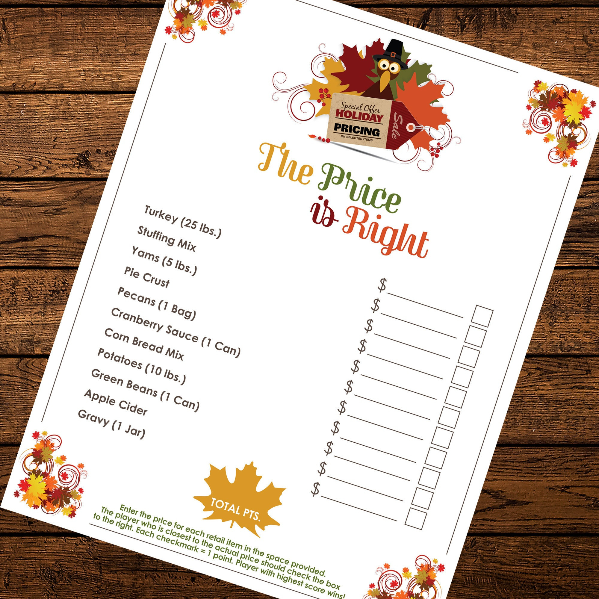 The Price Is Right Thanksgiving Game (Instant Download And Print intended for Thanksgiving Price Is Right Printable