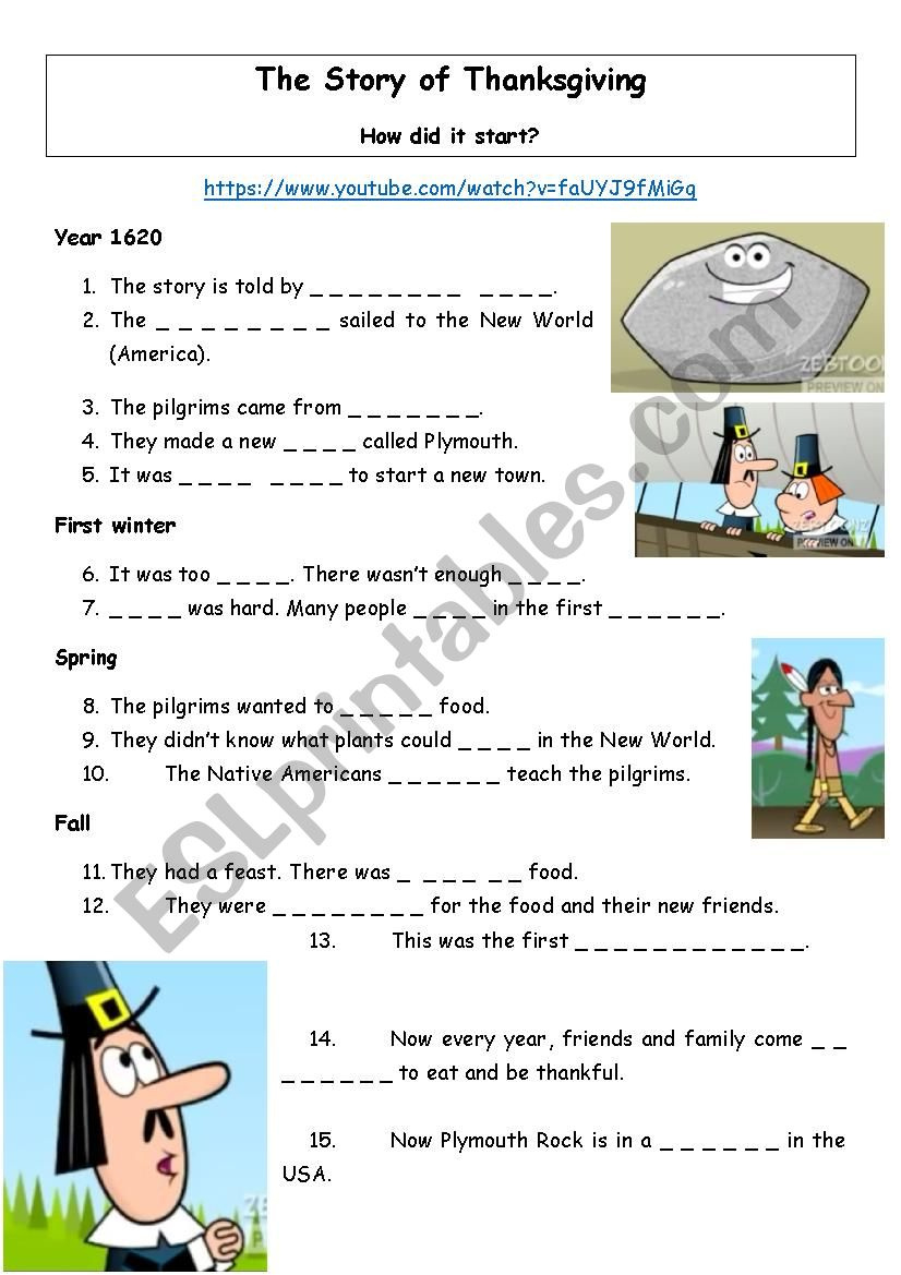 The Story Of Thanksgiving - Esl Worksheetsorciãƒâ¨re with The Real Story Of Thanksgiving Worksheet