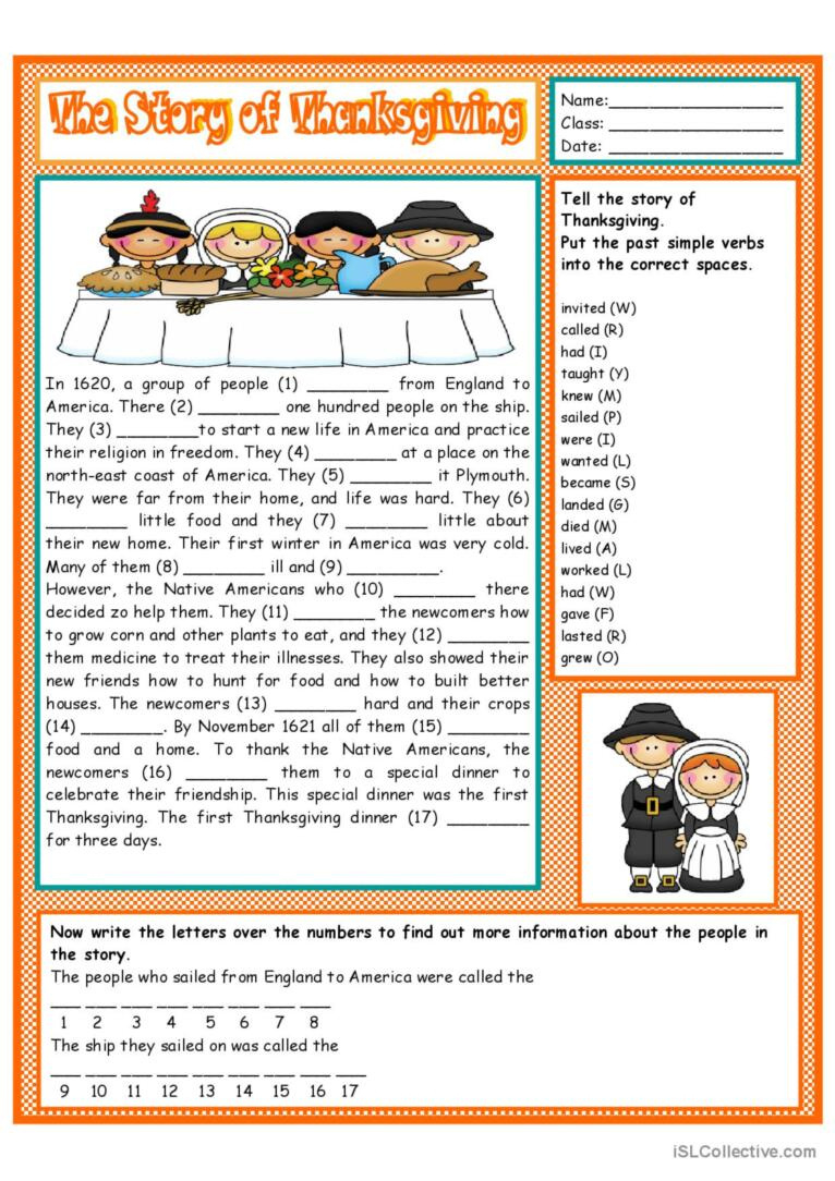 The Story Of Thanksgiving Reading Fo…: English Esl Worksheets Pdf with regard to The Real Story Of Thanksgiving Worksheet