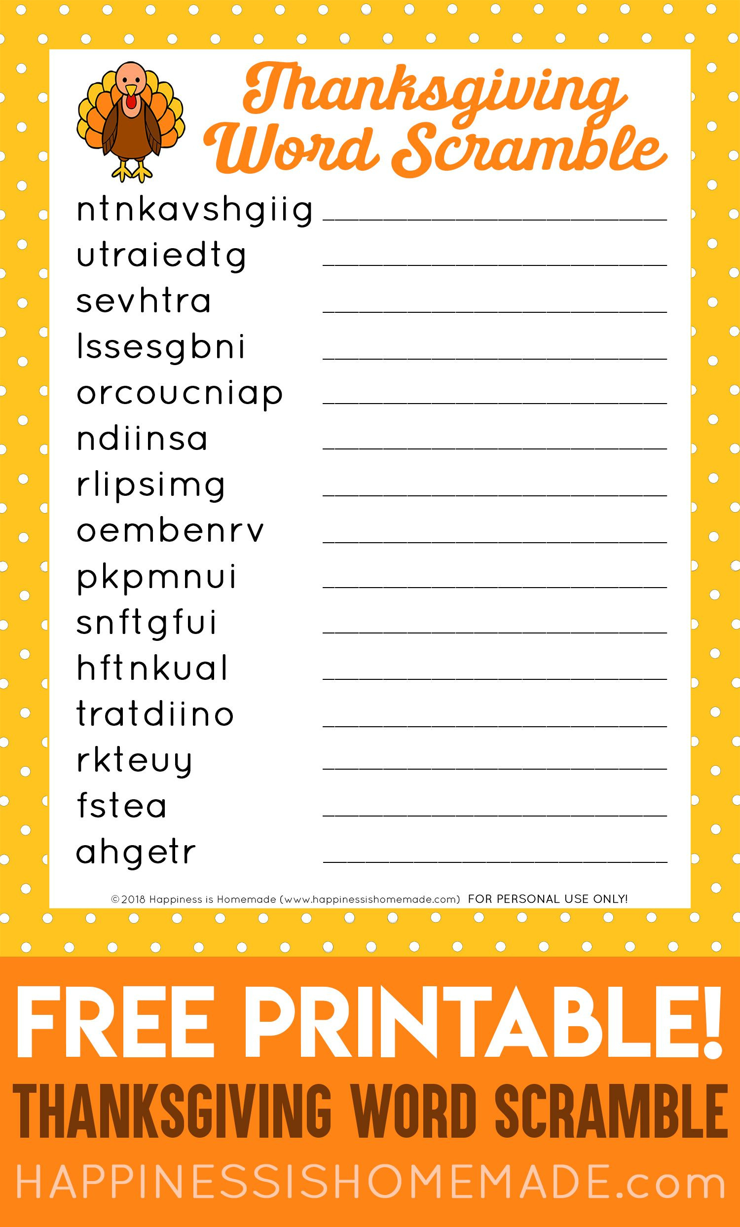 This Free Printable Thanksgiving Word Scramble Puzzle Is A Ton Of regarding Printable Thanksgiving Games Free