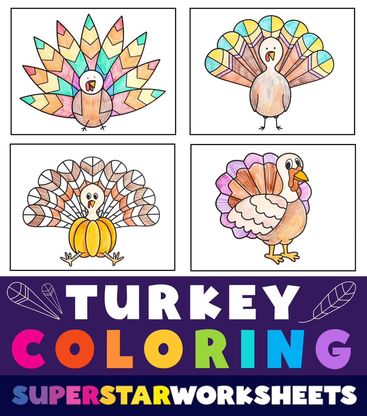 Turkey Coloring Pages (Free Printables) - Superstar Worksheets in Turkeys to Color Printable