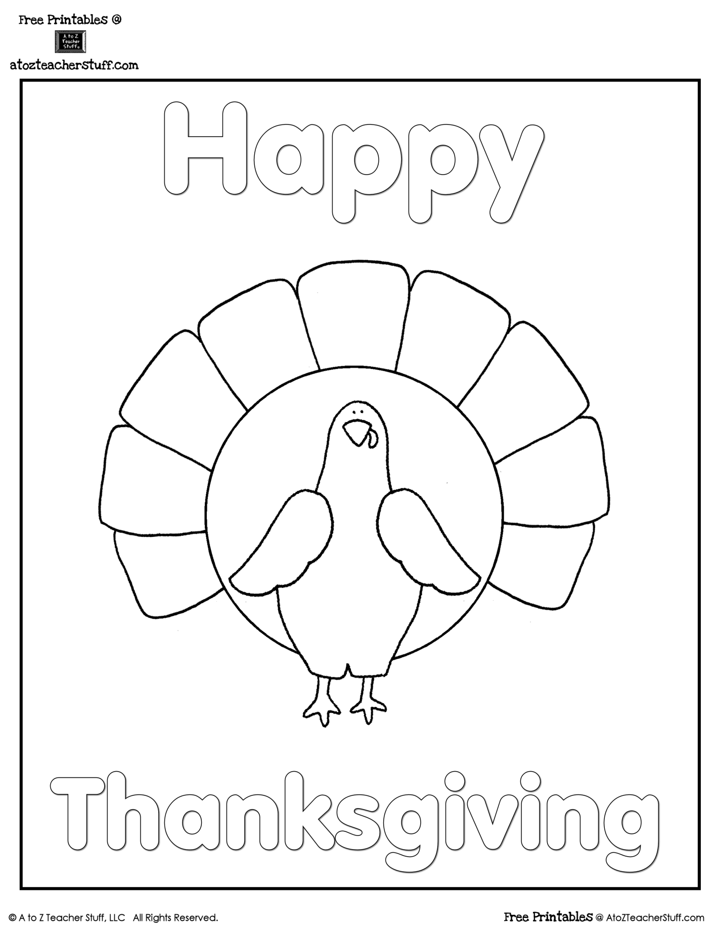 Turkey Coloring Sheet | A To Z Teacher Stuff Printable Pages And inside Thanksgiving Turkey Printables Free