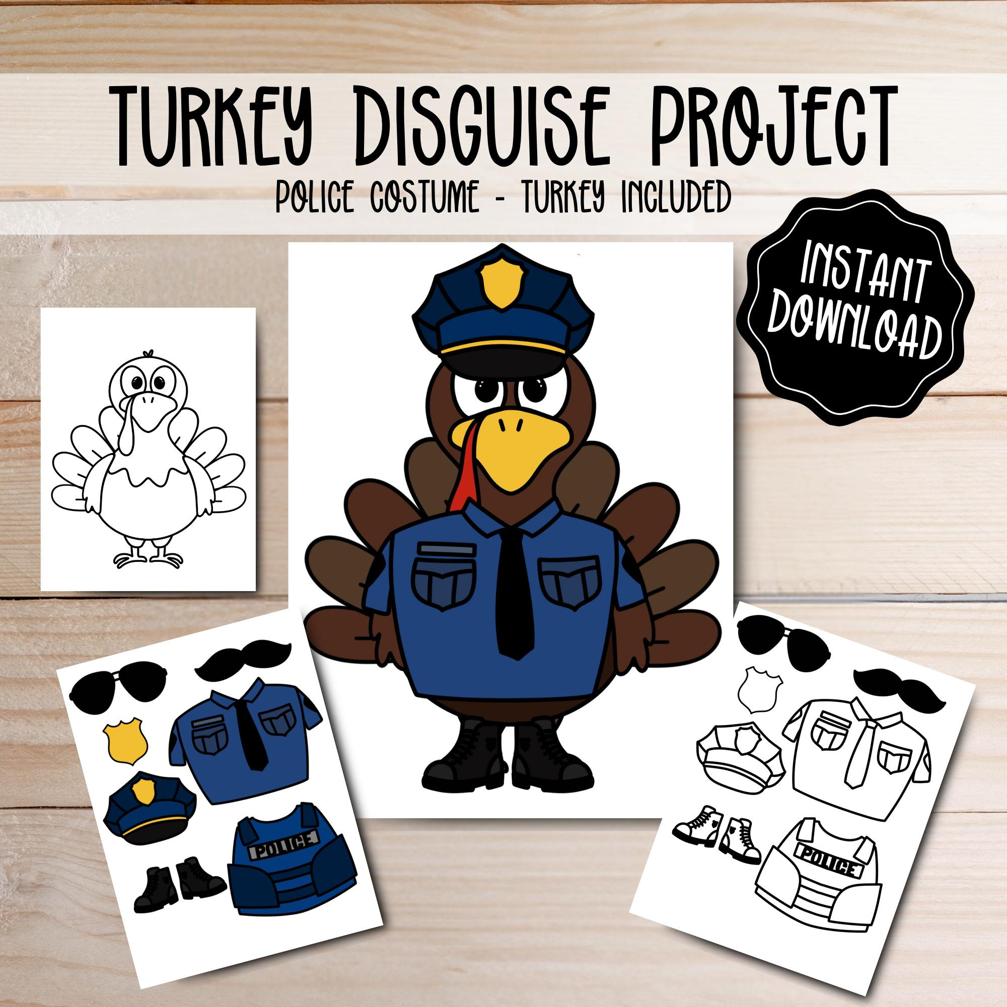 Turkey Disguise Printable - Police Costume - Thanksgiving School regarding Turkey In Disguise Police