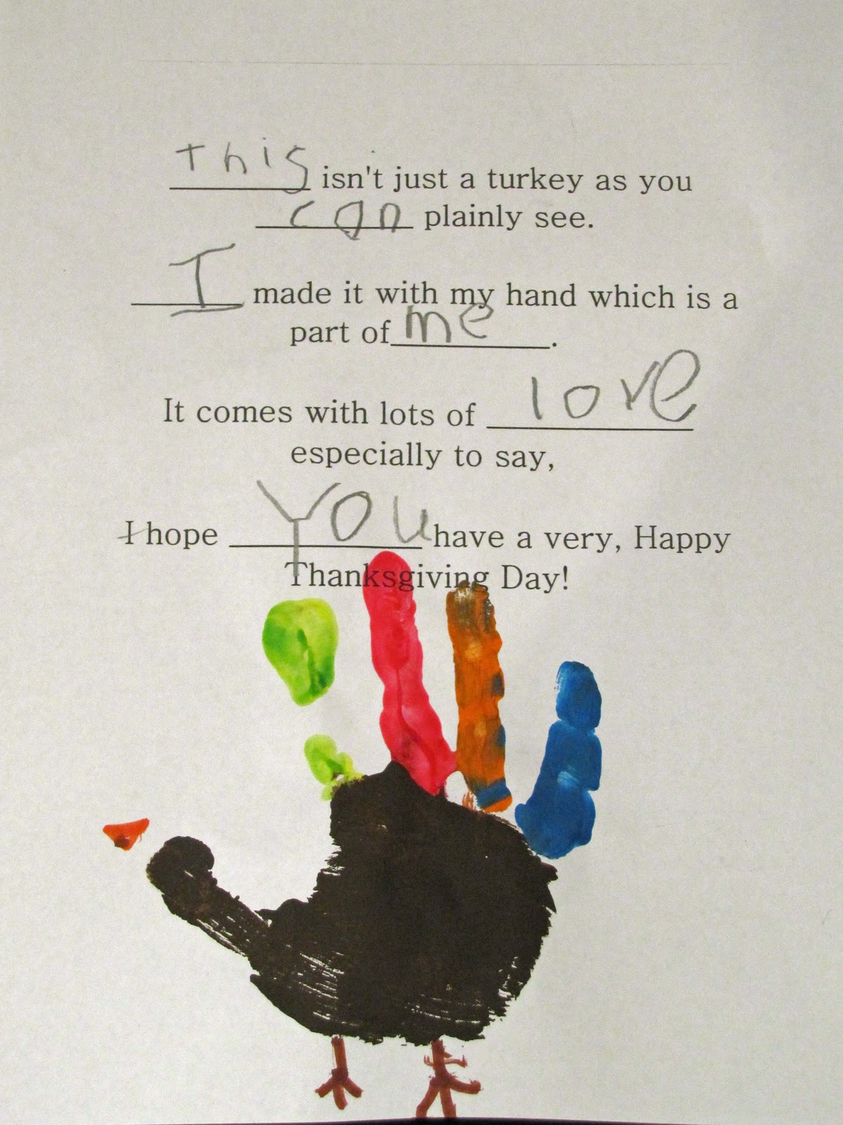 Turkey Handprint Keepsake &amp;amp; Poem | School Time Snippets with T Is For Thanksgiving Poem