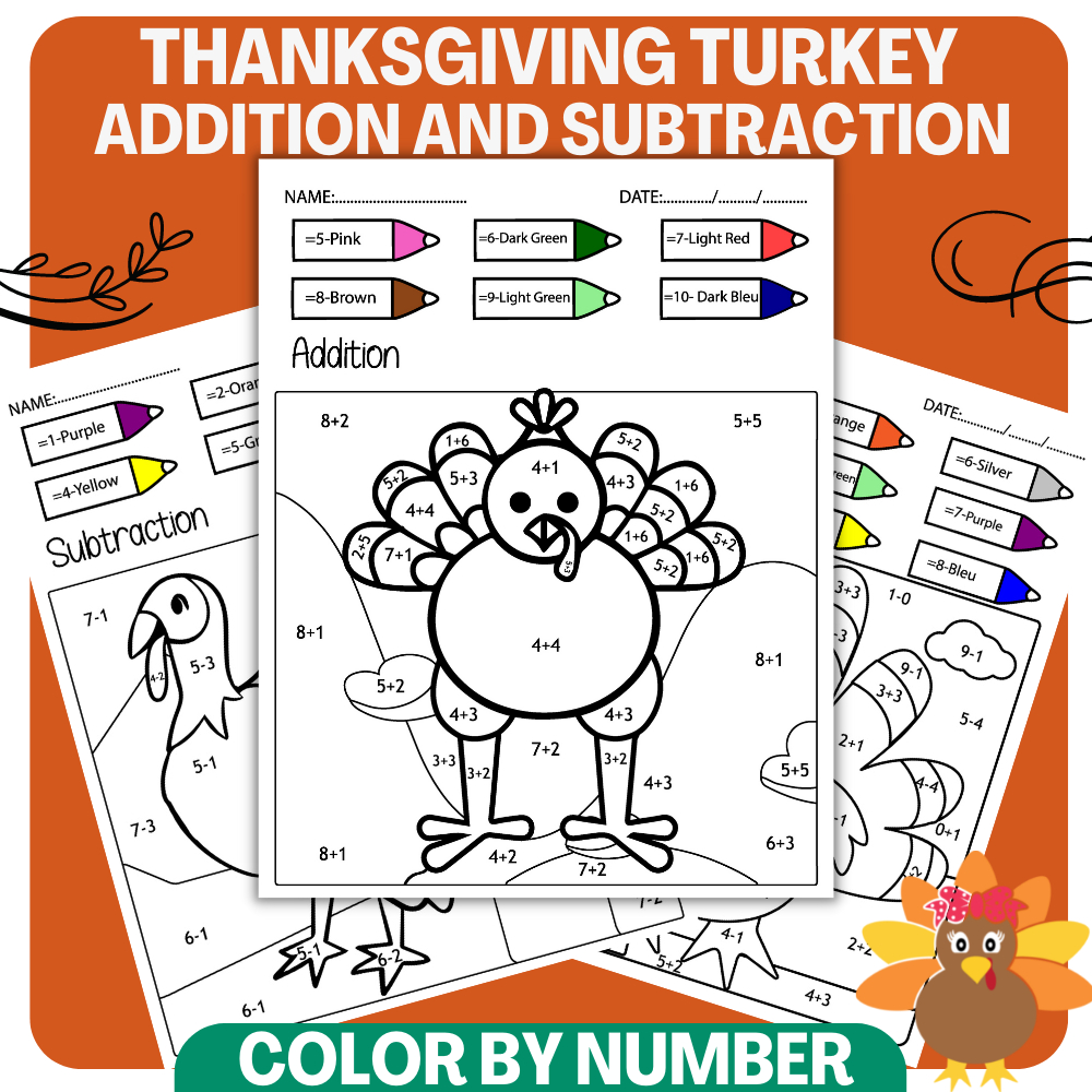 Turkey Math Thanksgiving Colornumber Thanksgiving Math regarding Thanksgiving Coloring Math Worksheets