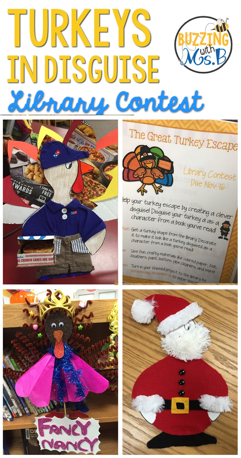 Turkeys In Disguise! Library Contest &amp;amp; Book Project - Buzzing With with Turkey in Disguise Teacher