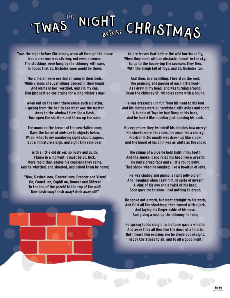 Twas The Night Before Christmas Printables | Printabulls throughout Twas The Night After Thanksgiving Poem