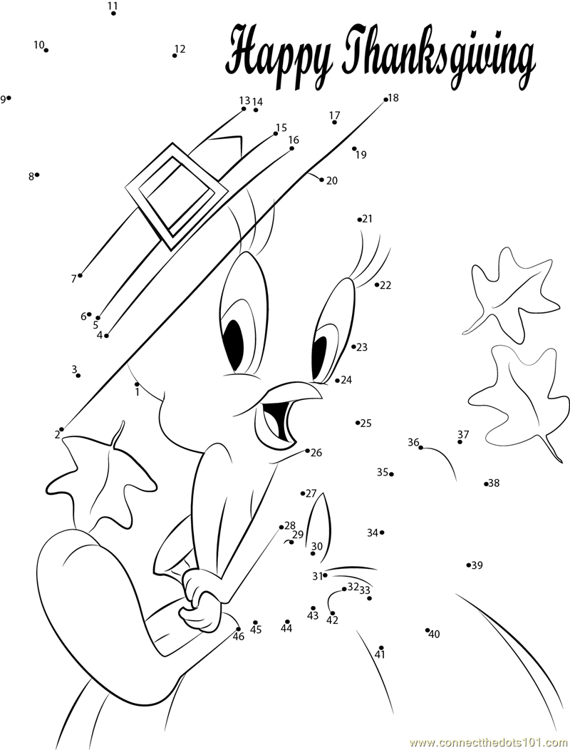 Tweety Thanksgiving Dot To Dot Printable Worksheet - Connect The within Thanksgiving Dot to Dot Printables Free