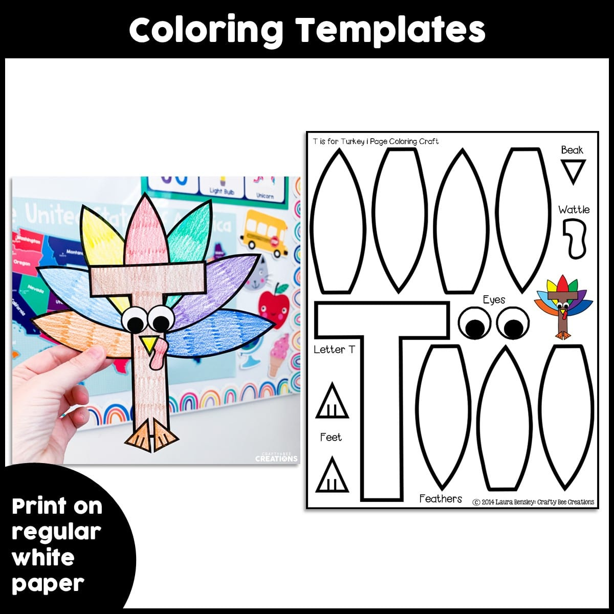 Uppercase Letter T Is For Turkey Craft Activity - Crafty Bee Creations regarding T Is For Turkey Printable