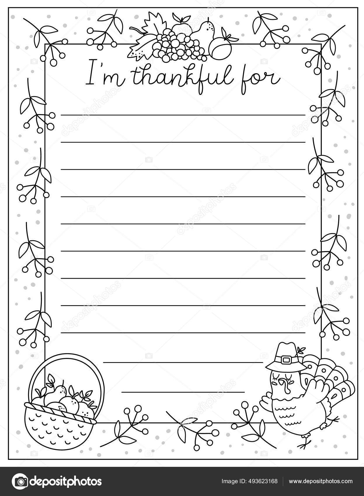 Vector Black White Thanksgiving Card Thankful Line Vertical Letter inside Printable Thanksgiving Letter Template