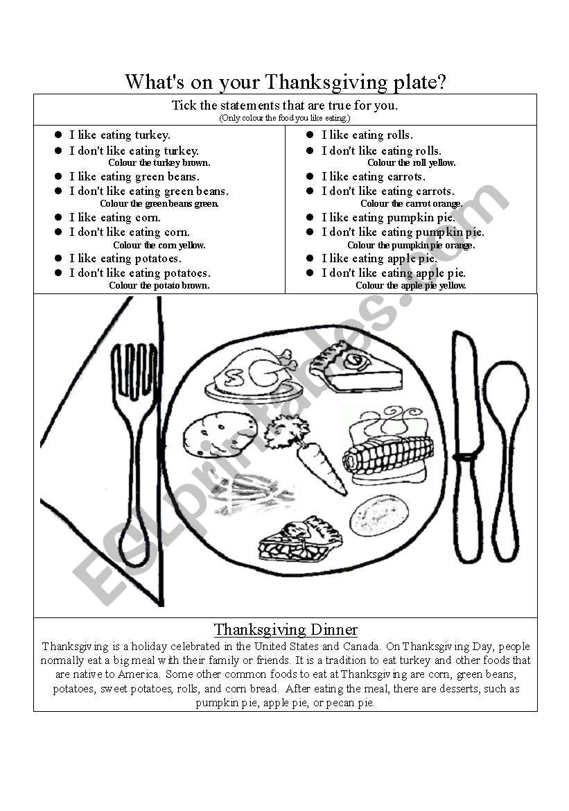 Whatã‚´s On Your Thanksgiving Plate? - Esl Worksheetlina_Therese inside Thanksgiving Plate Worksheet