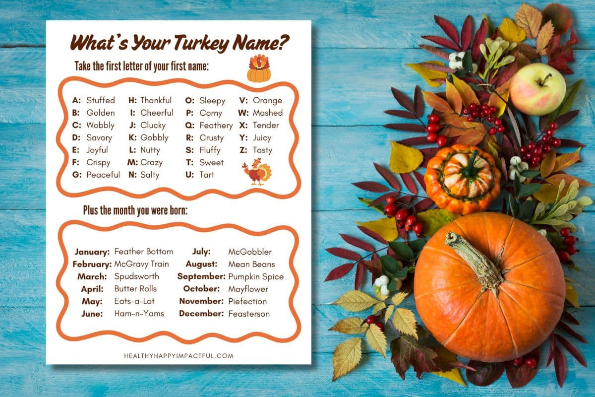 What&amp;#039;S Your Turkey Name? Free Thanksgiving Game Printable Activity in Thanksgiving Turkey Name Game Free Printable