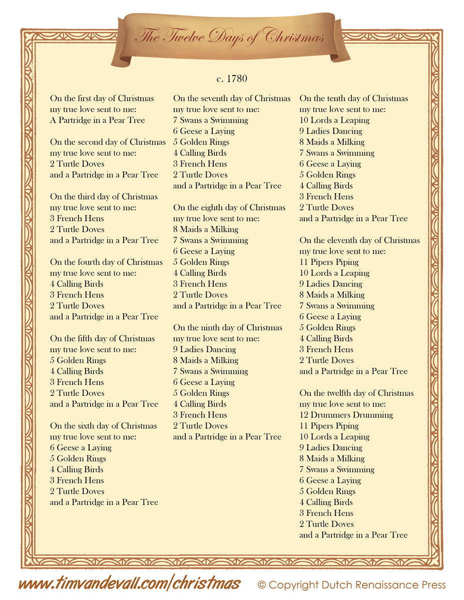 12 Days Of Christmas Lyrics Printable | Christmas Lyrics within Funny 12 Days Of Christmas Lyrics For Adults Printable Free