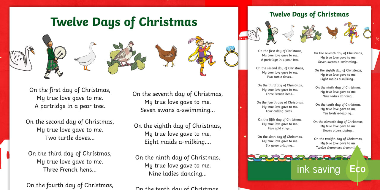 12 Days Of Christmas Lyrics Printable Song Lyrics within Lyrics 12 Days Of Christmas Printable