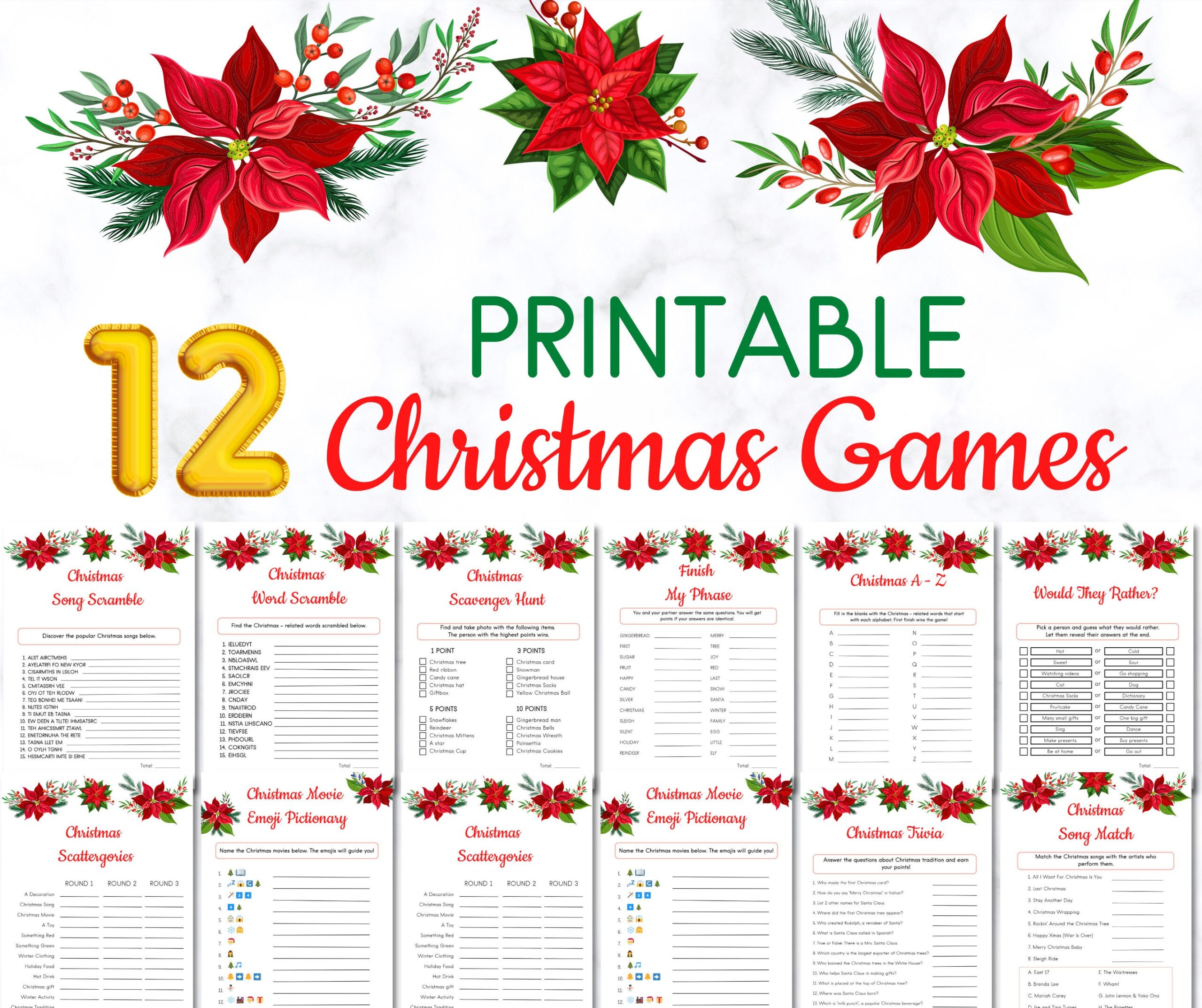 12 Printable Christmas Game Bundle, Christmas Party Games For Kids regarding Printable Christmas Games For The Office