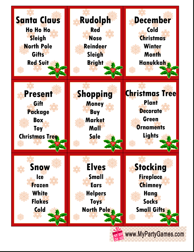 25 Free Printable Christmas Taboo Game Cards throughout Christmas Taboo Free Printable