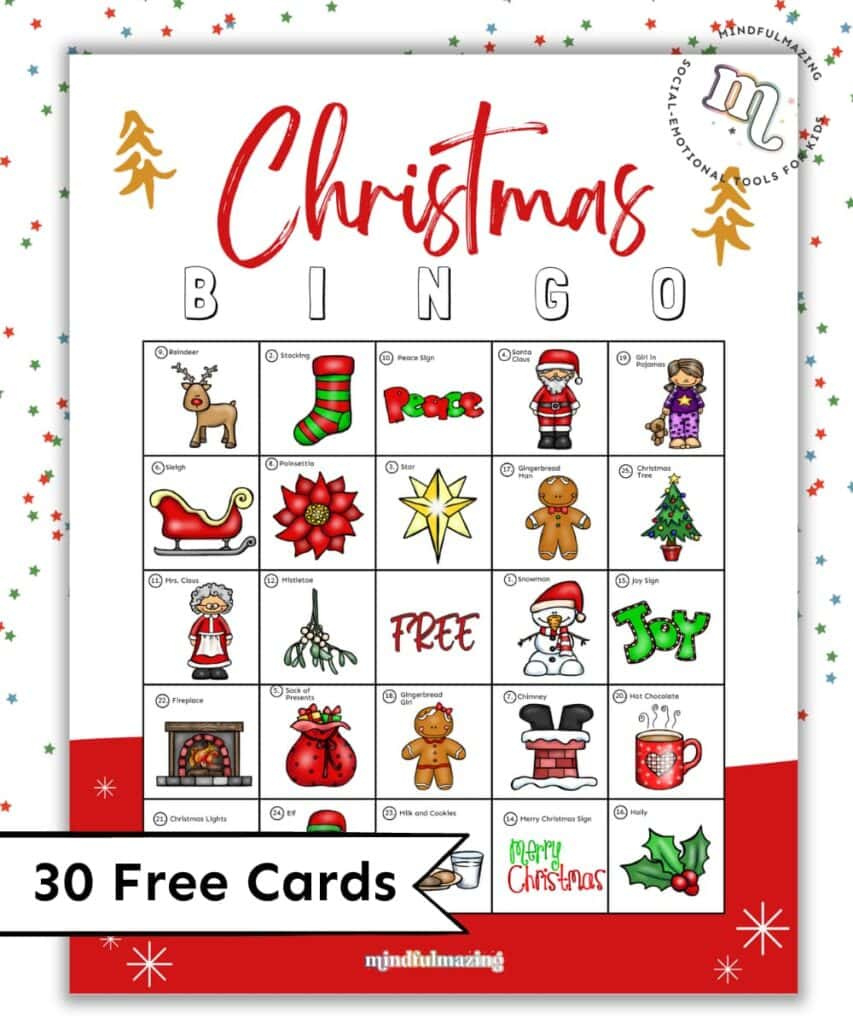 30 Free Printable Christmas Bingo Cards For Kids • Mindfulmazing within Printable Christmas Bingo Card For 30