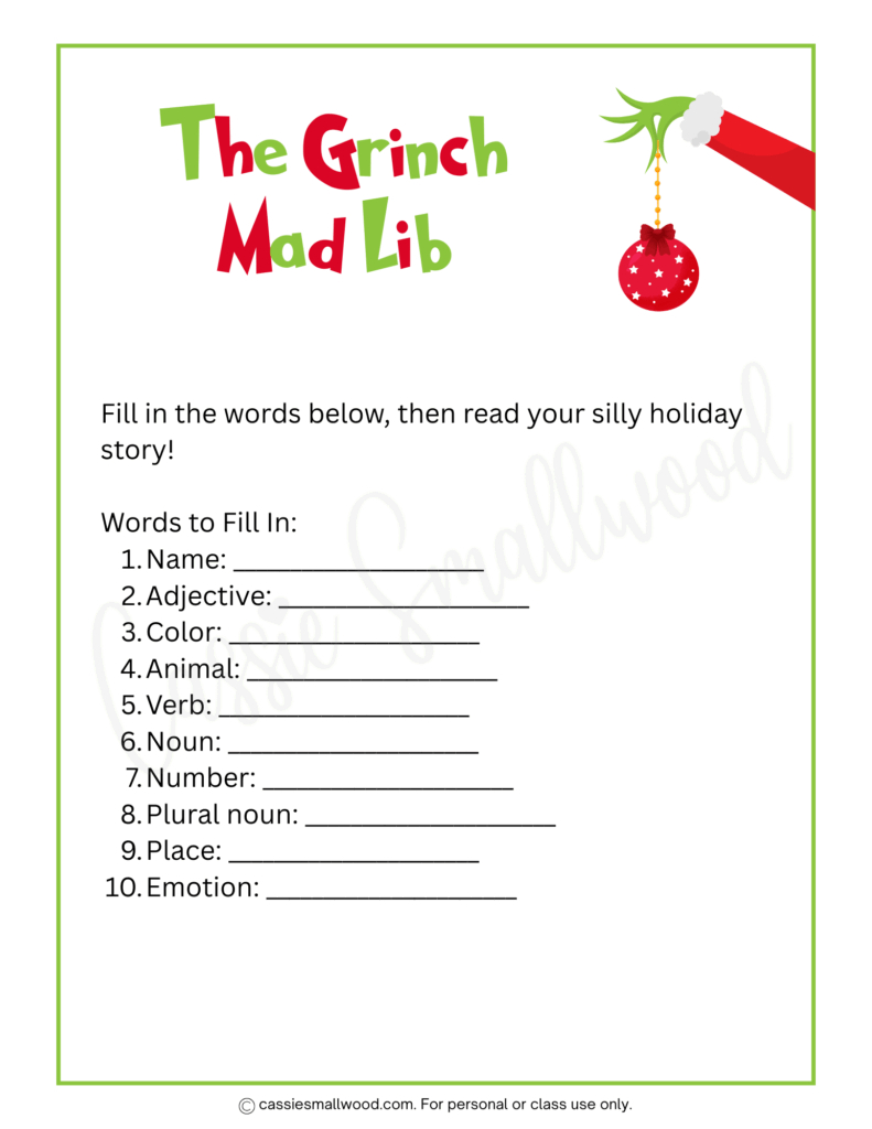 8 Fun Christmas Mad Libs For Kids (Free Printable) - Cassie Smallwood pertaining to Fill in the Blank Christmas Stories Printable