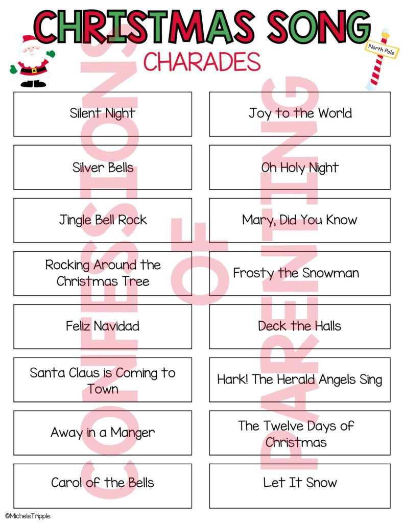 94 Festive Christmas Song Charades for Christmas Songs Charades Printable