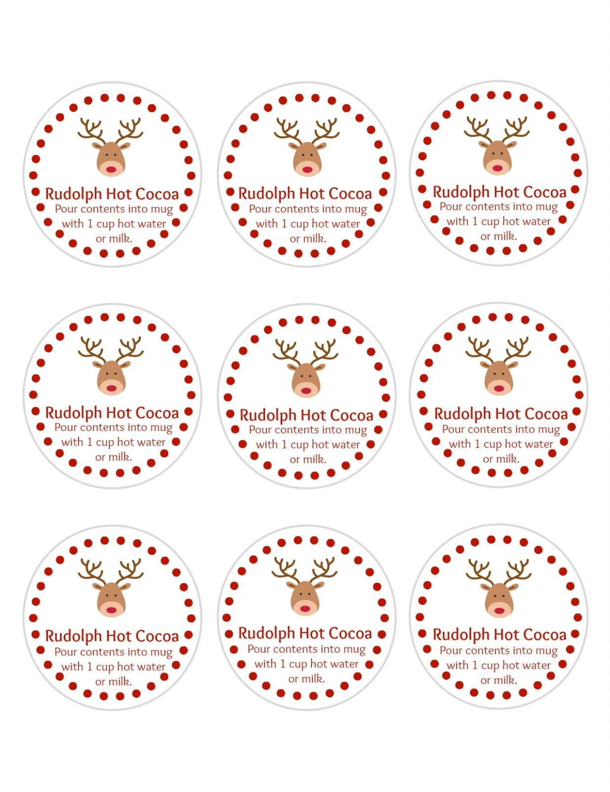 Adorable Rudolph Hot Cocoa Diy With Printable Gift Tags | Omc pertaining to Free Printable Christmas Hot Chocolate Labels
