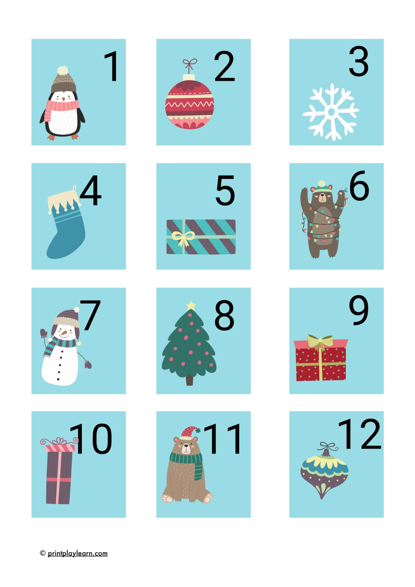 Advent Calendar Numbers 1-24 Christmas - Printable Teaching within Free Printable Christmas Numbers 1 24