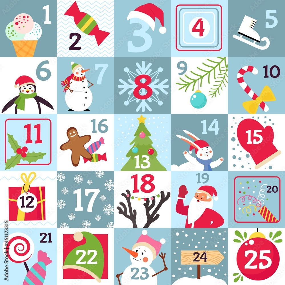 Advent Calendar. Printable Christmas Gift, Countdown Day Numbers inside Free Printable Christmas Advent Calendar Numbers