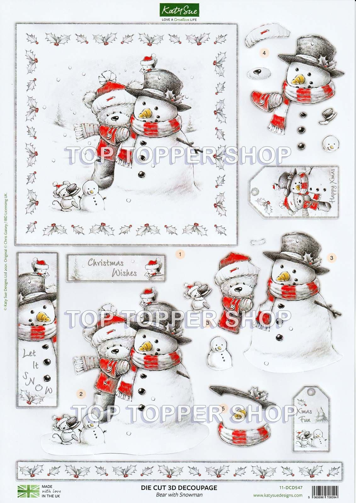 Bear With Snowman A4 Die Cut Christmas Decoupage Sheet - Katy Sue inside Free Printable 3D Christmas Decoupage Sheets