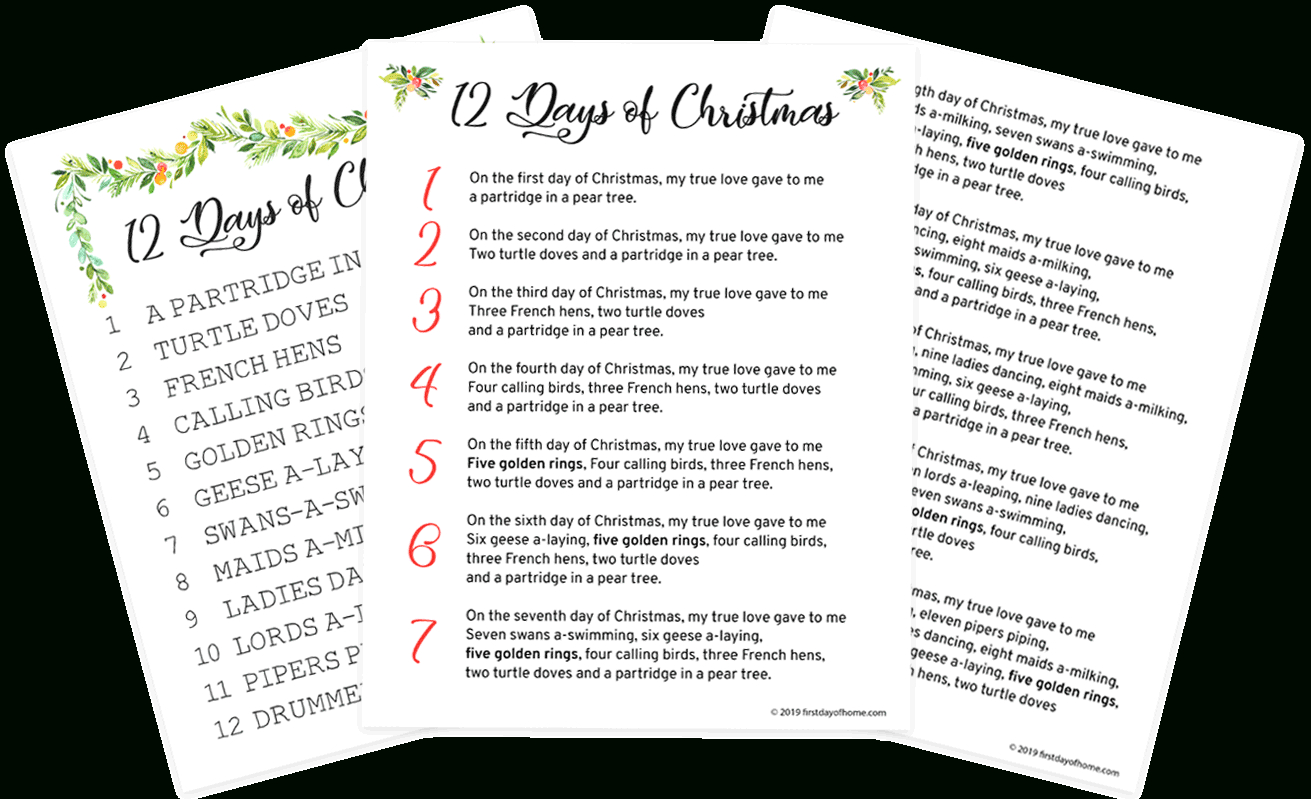 Beautiful 12 Days Of Christmas Lyrics Printable [Free Download] regarding Free Printable 12 Days Of Christmas Lyrics