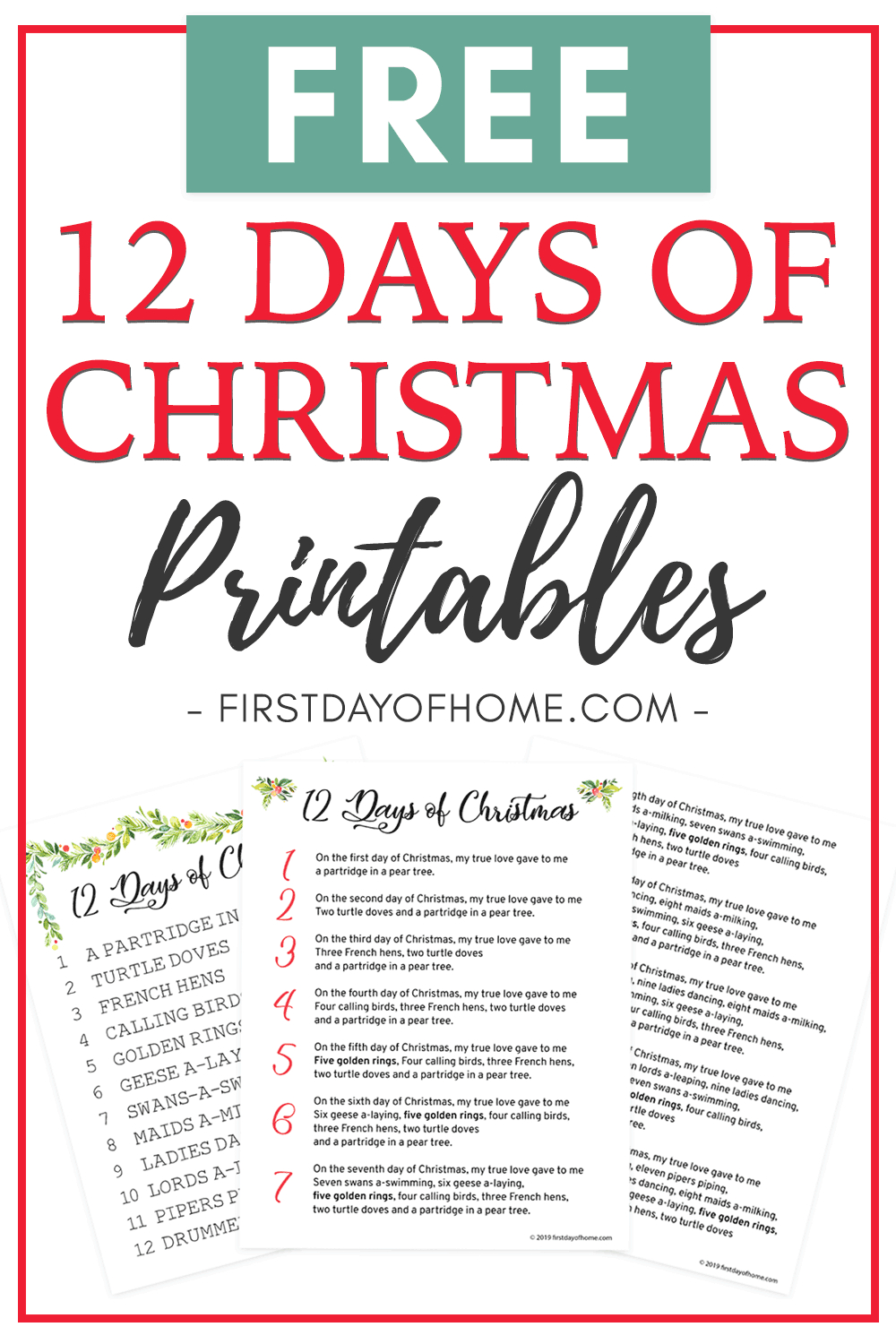 Beautiful 12 Days Of Christmas Lyrics Printable [Free Download] with regard to Free Printable 12 Days of Christmas Lyrics