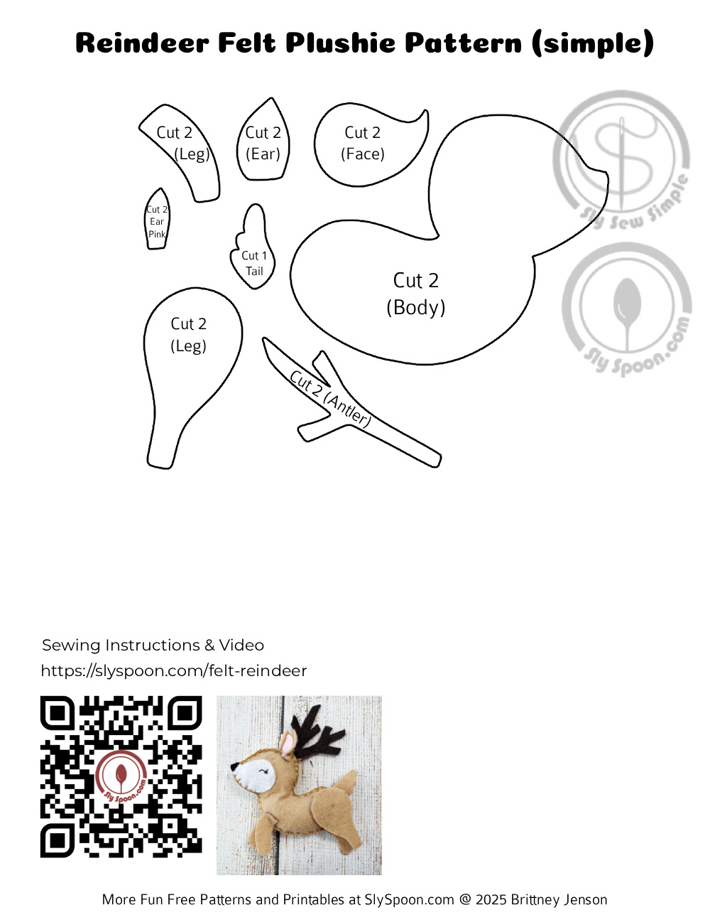 Beginner Felt Reindeer Sewing With Free Pdf Pattern - Easy in Free Printable Christmas Reindeer Sewing Pattern