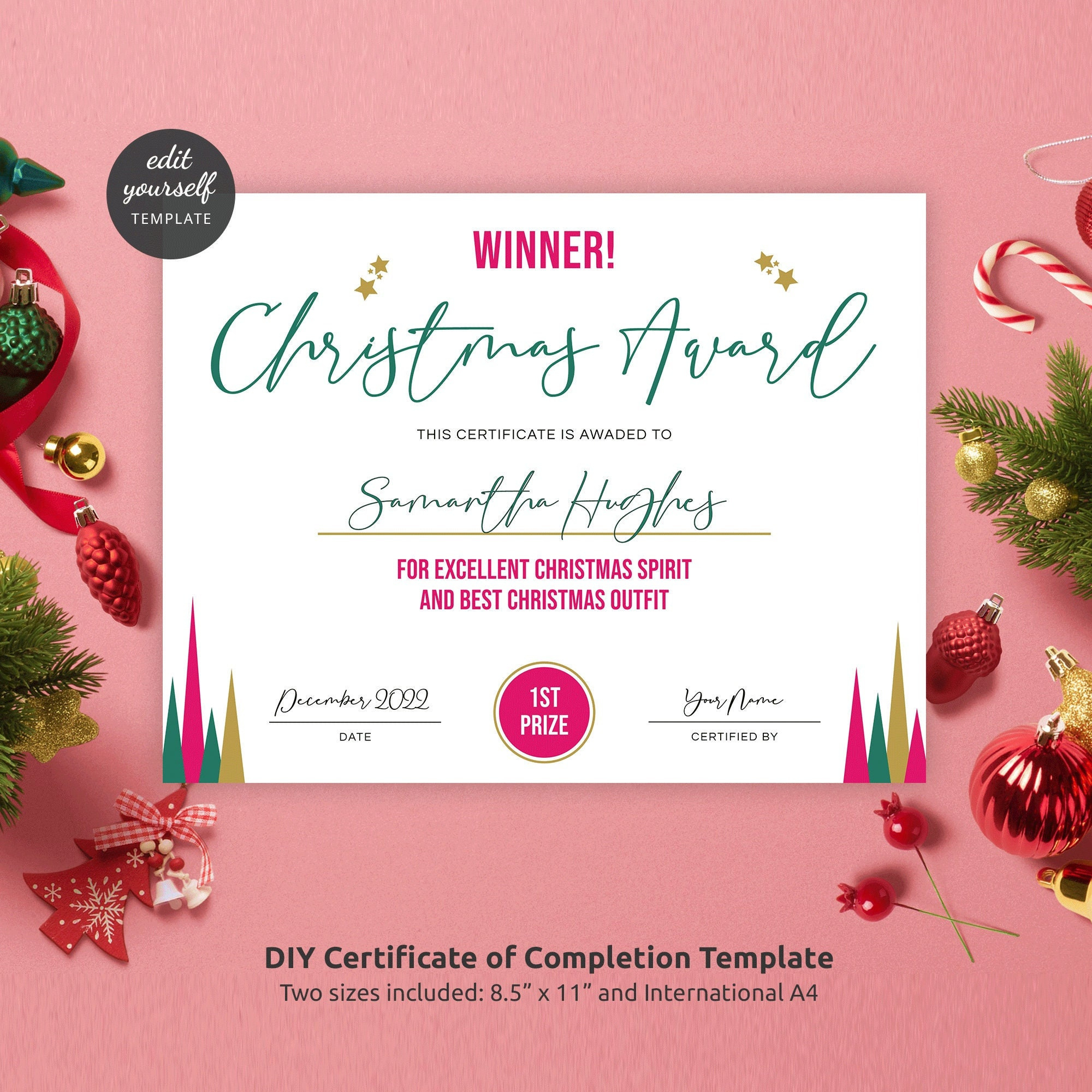 Benutzerdefinierte Weihnachtspreisvorlage, Modernes Druckbares throughout Printable Christmas Award Certificates