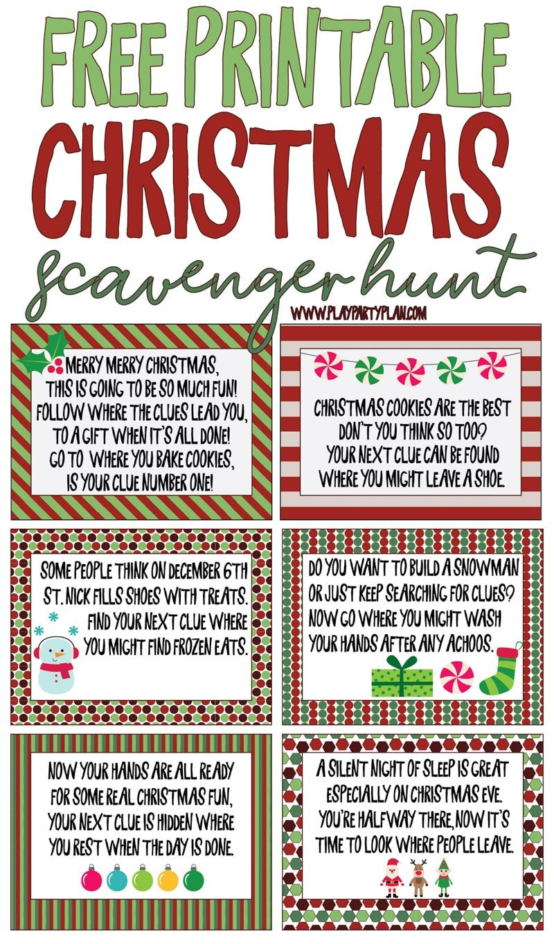 Best Ever Christmas Scavenger Hunt - Play Party Plan with Free Printable Christmas Scavenger Hunt Clues For Adults