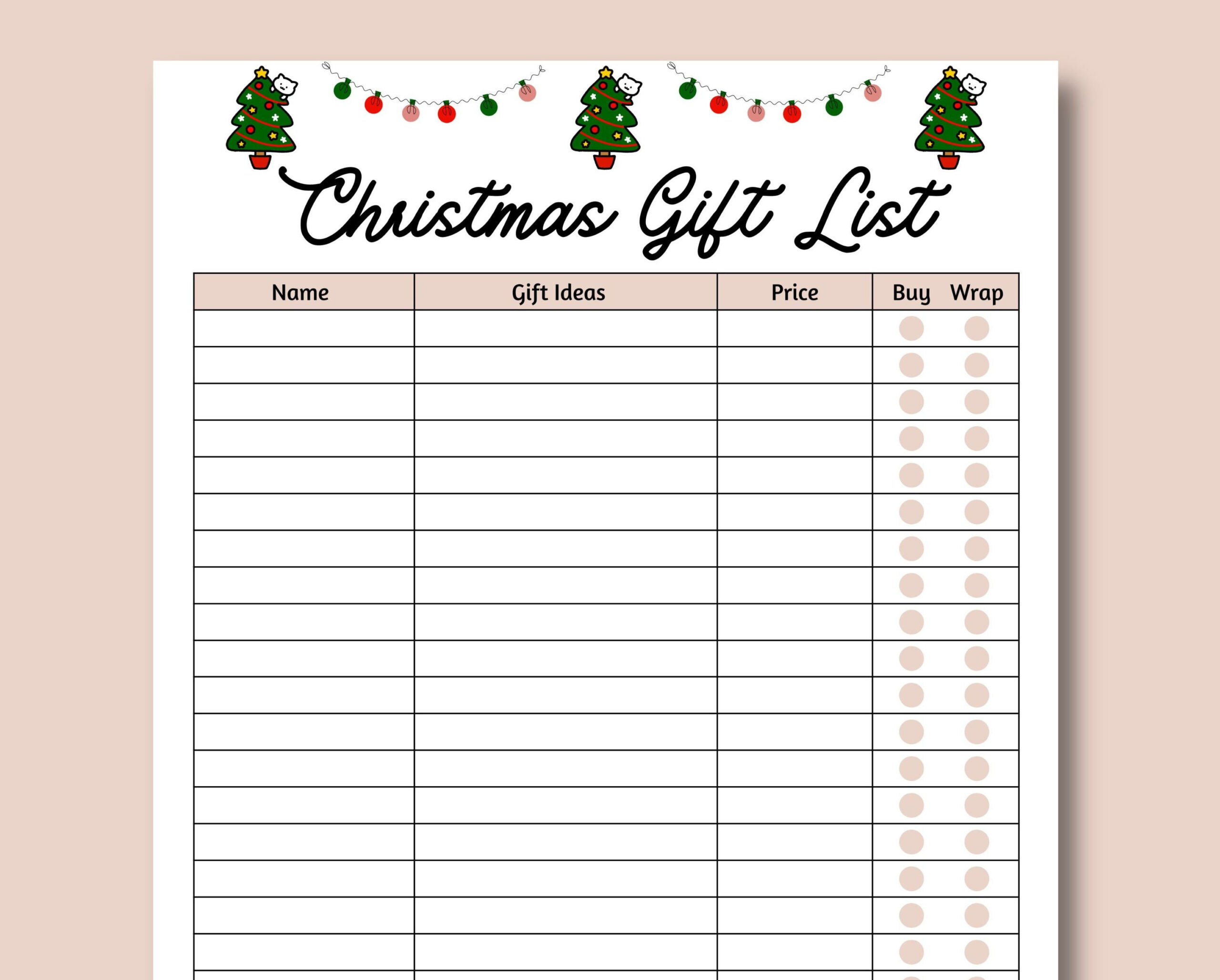 Buy Christmas Gift List Editable | Fillable | Pdf | Printable in Printable Christmas List Ideas