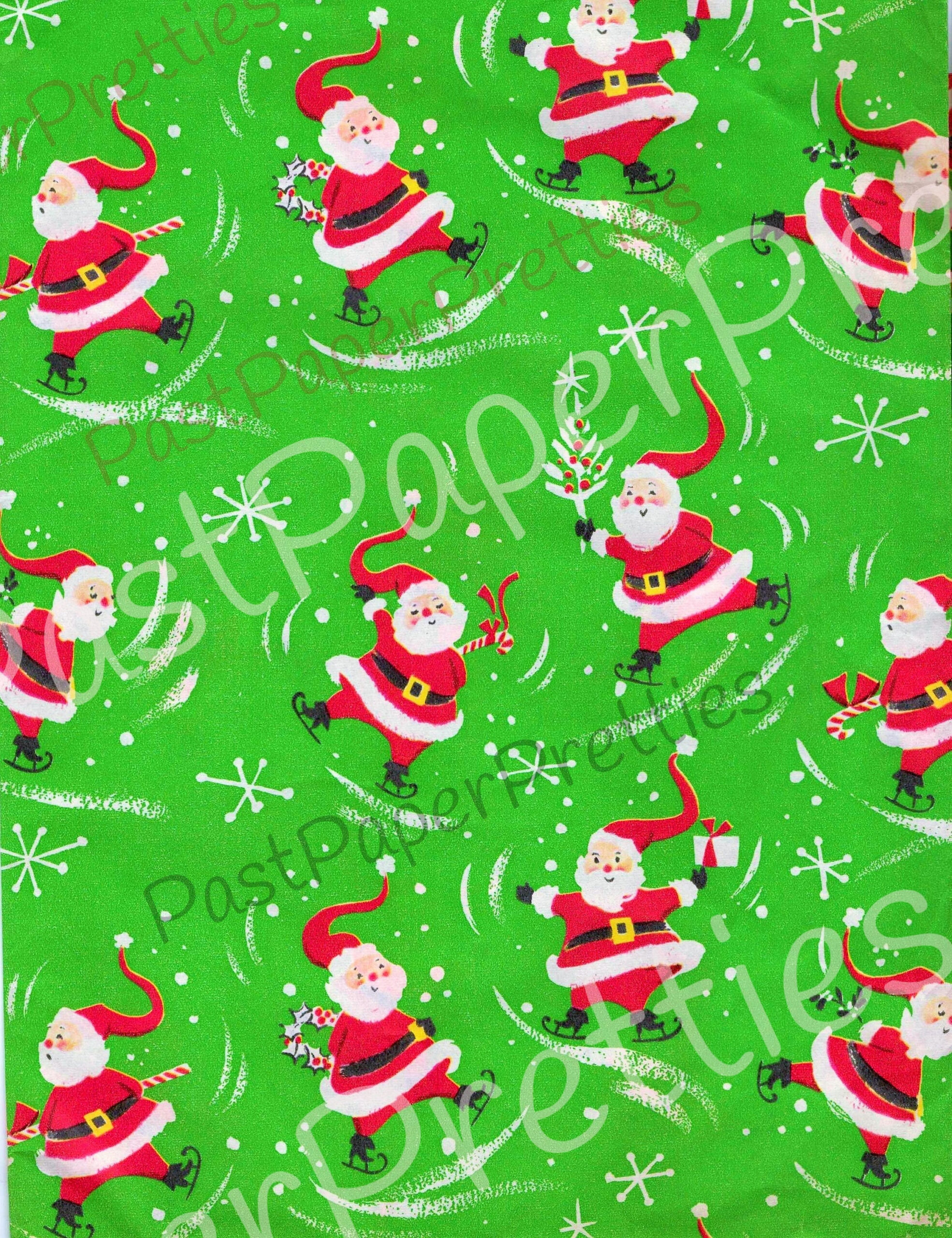 Buy Vintage Printable Christmas Gift Wrap Skating Santa Claus regarding Gift Wrapper Printable Christmas