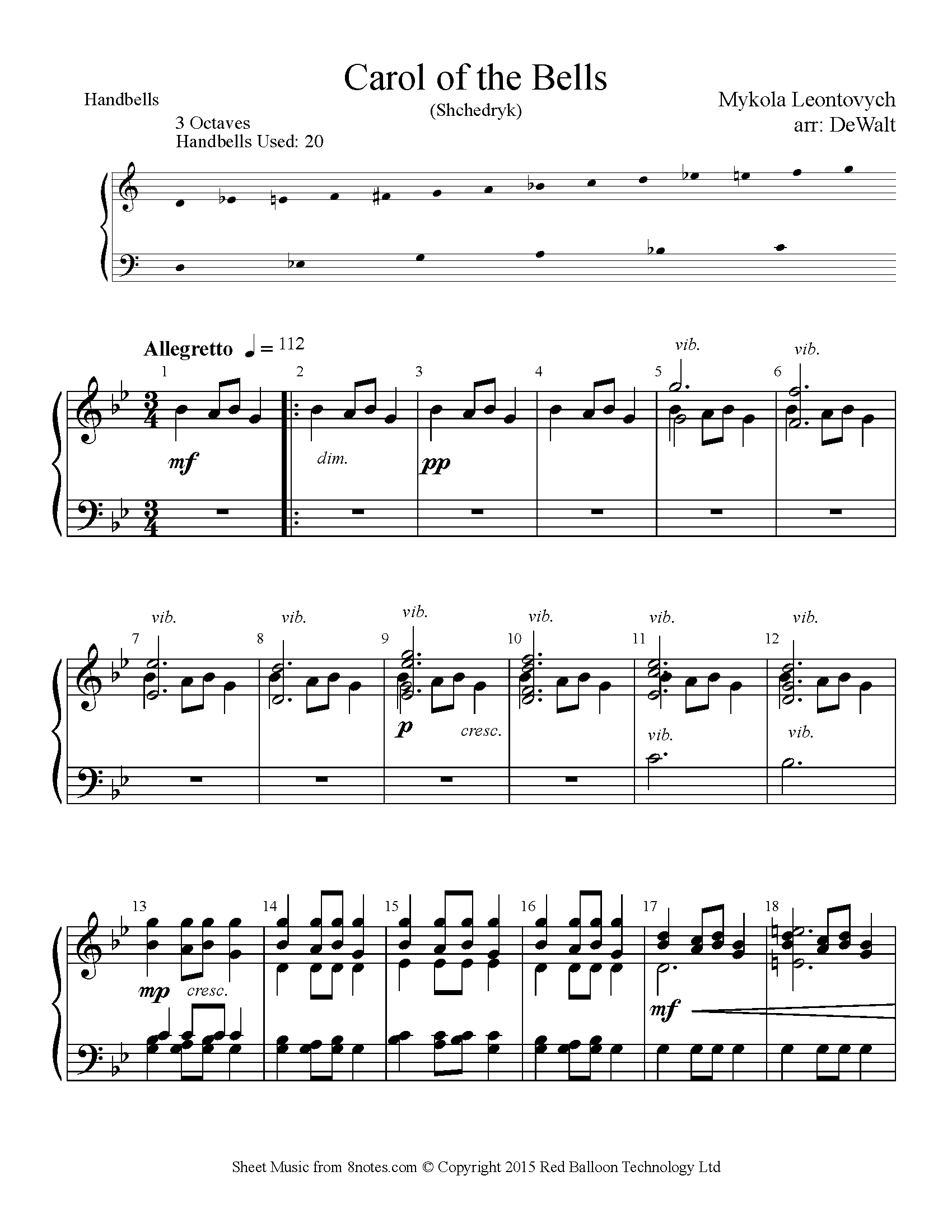 Carol Of The Bells For Handbells - Free Sheet Music For Handbells regarding Free Printable Christmas Handbell Music