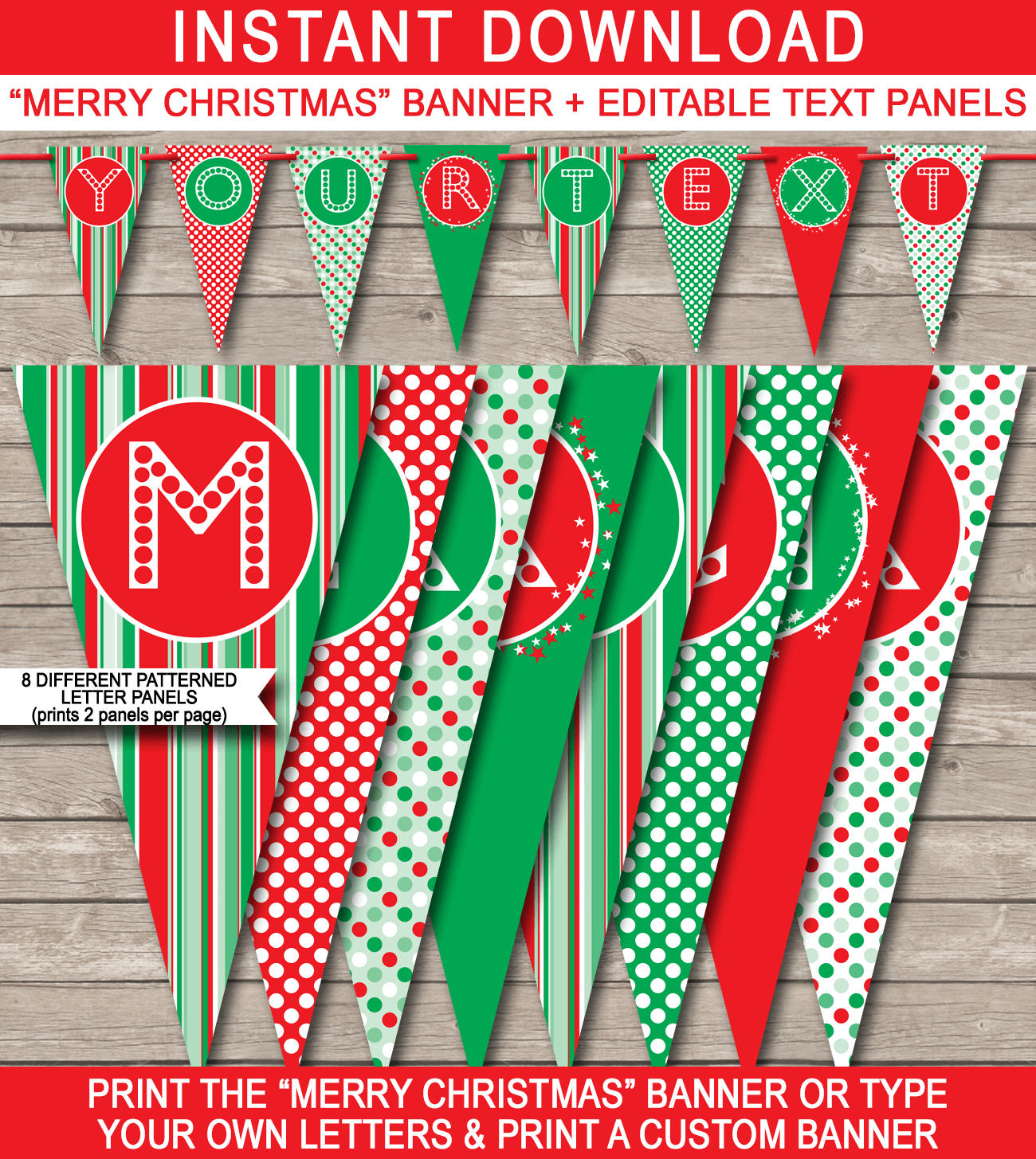 Christmas Banner Template - Red &amp; Green for Free Printable Christmas Bunting Template