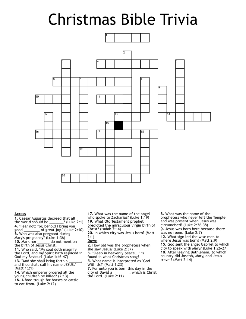 Christmas Bible Trivia Crossword - Wordmint for Free Printable Religious Christmas Crossword Puzzles