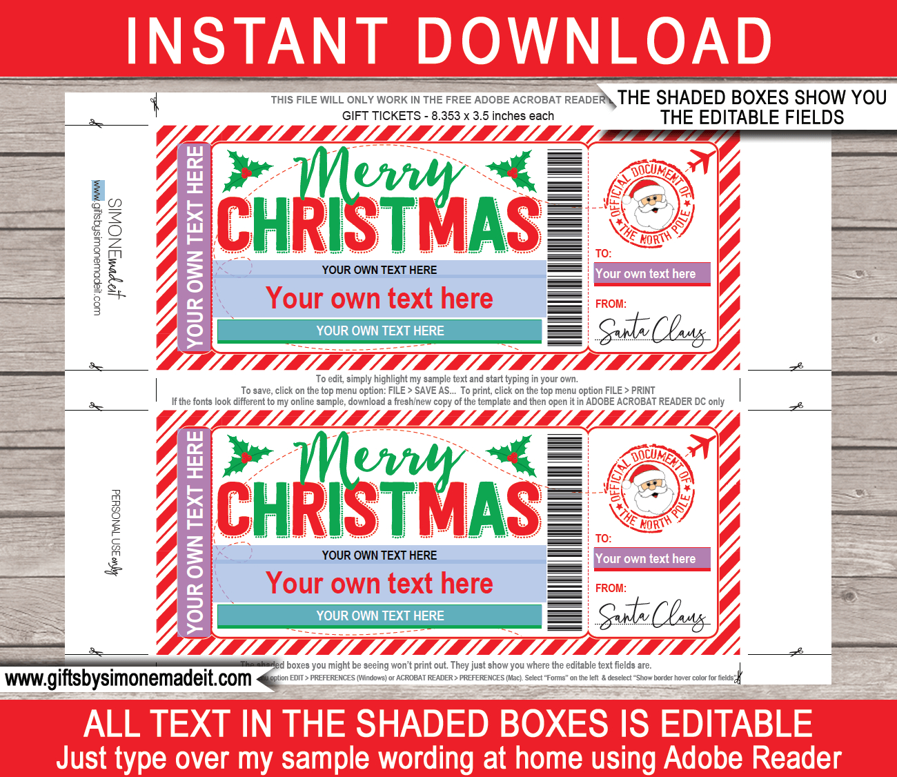 Christmas Boarding Pass From Santa Template - Red &amp;amp; Green within Free Printable Christmas Boarding Pass Template