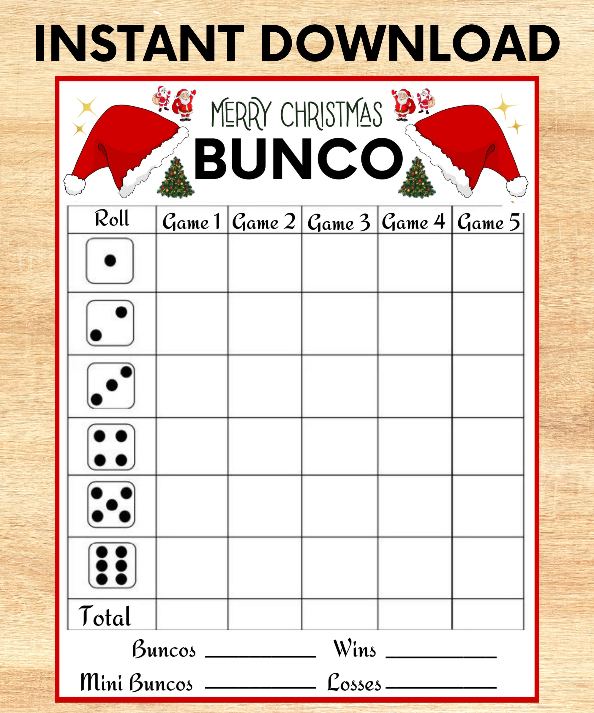 Christmas Bunco Game - Printable Bunco Cards - Score Card Tally within Printable Christmas Bunco Score Card