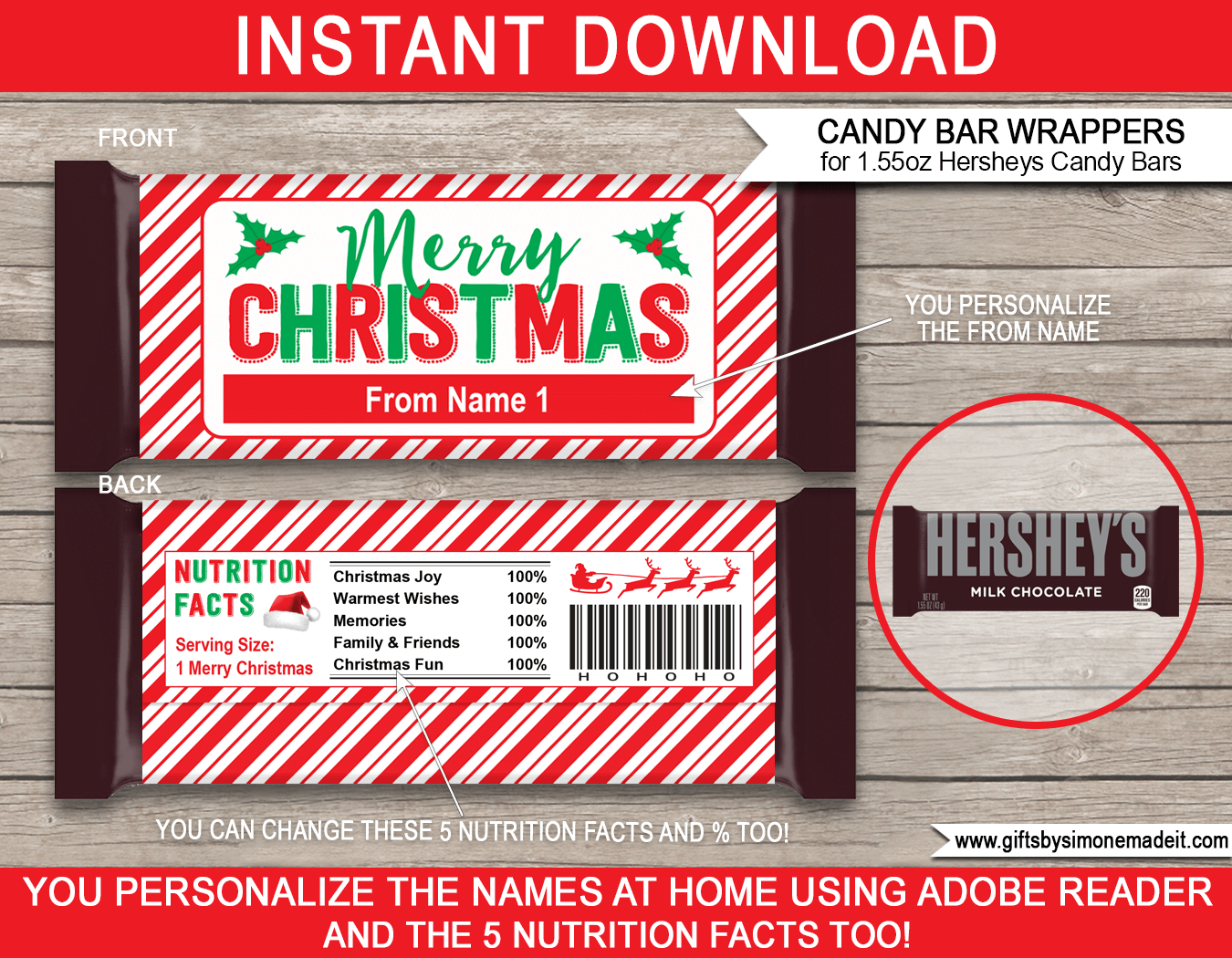 Christmas Candy Bar Wrappers (1.55Oz Hersheys) - Red &amp;amp; Green inside Printable Christmas Candy Bar Wrappers