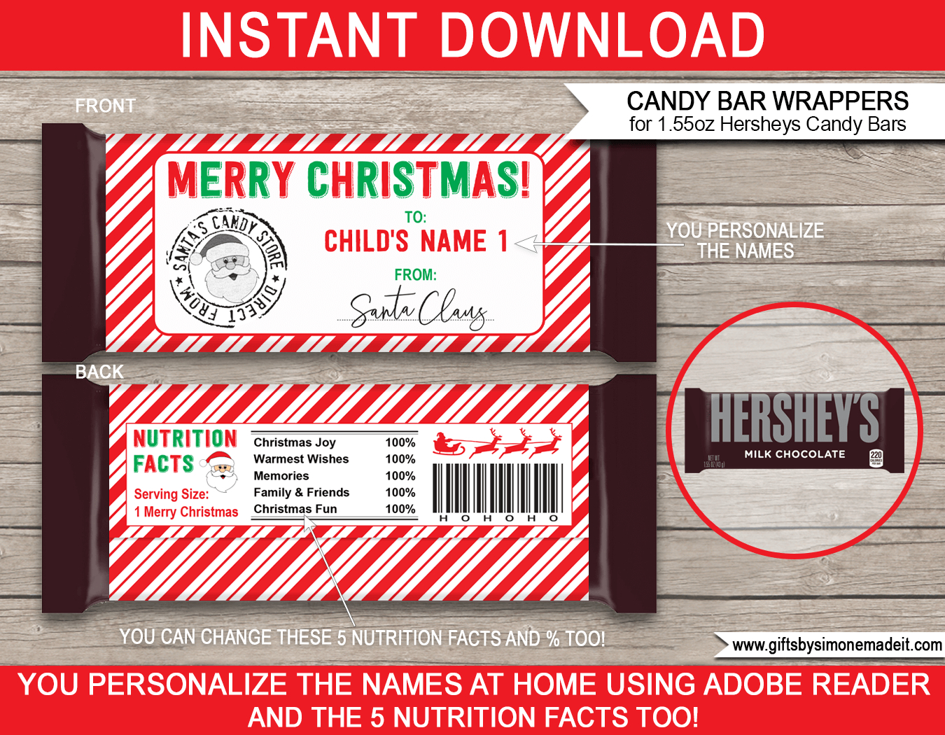 Christmas Candy Bar Wrappers From Santa (1.55Oz Hersheys) - Red &amp;amp; Green inside Printable Candy Wrappers Christmas