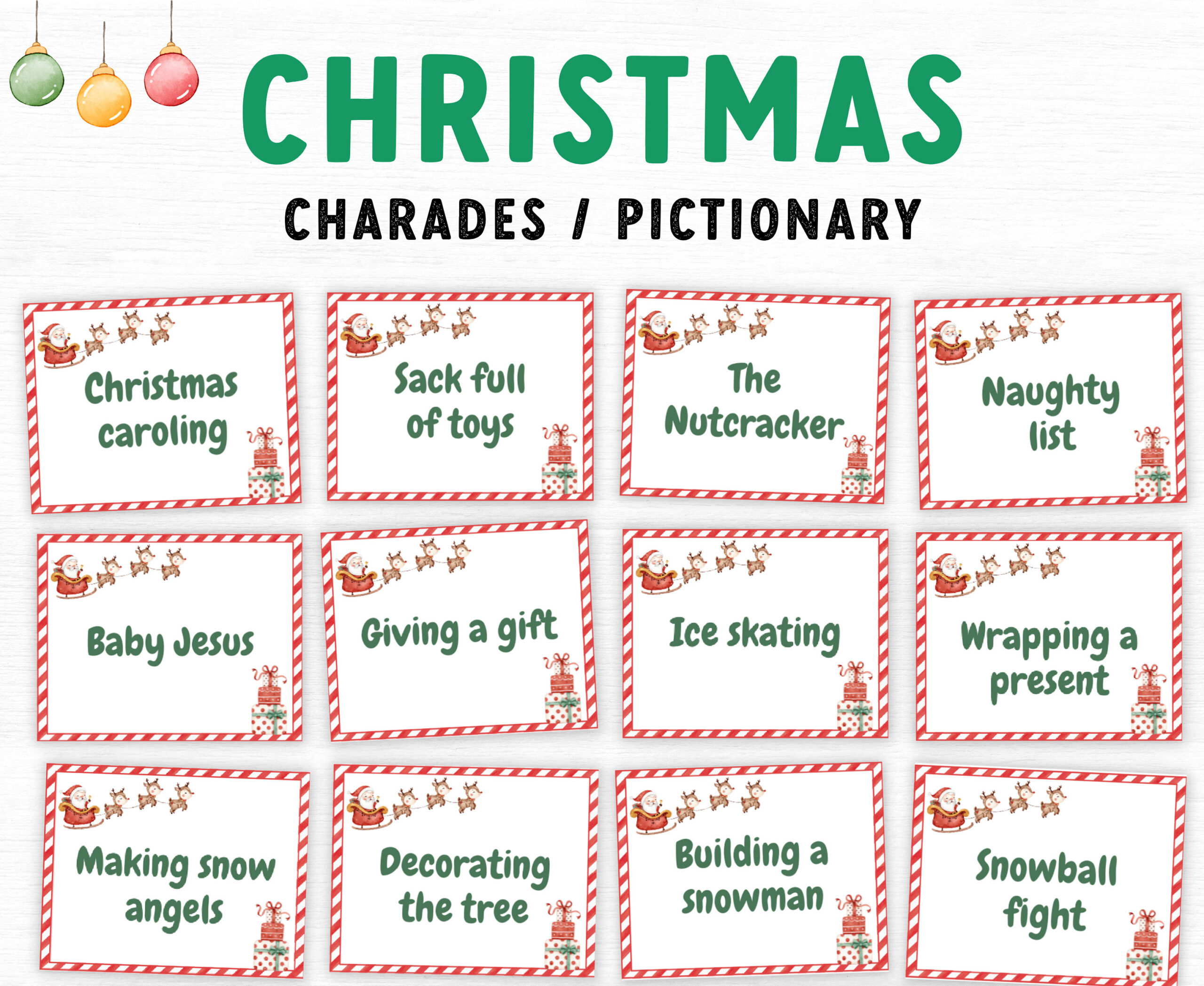 Christmas Charades Printable Game, Charades Cards, Christmas pertaining to Printable Christmas Charades List