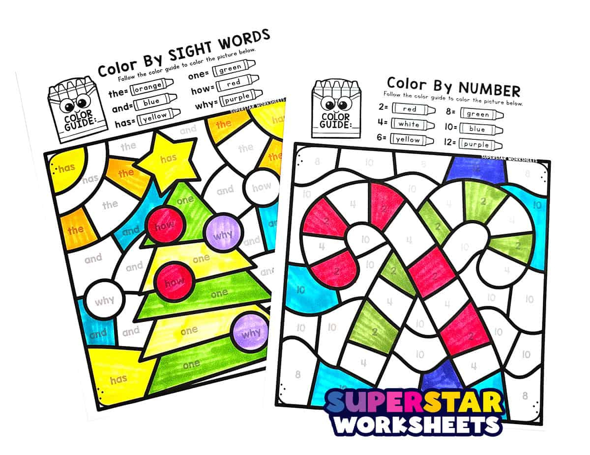 Christmas Colornumber - Superstar Worksheets with regard to Free Printable Christmas Color by Sight Word