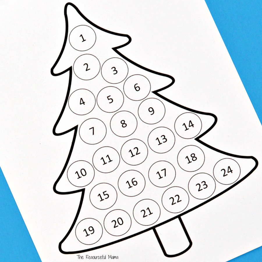 Christmas Countdown Advent Calendar - The Resourceful Mama in Christmas Tree Dot Art Printable